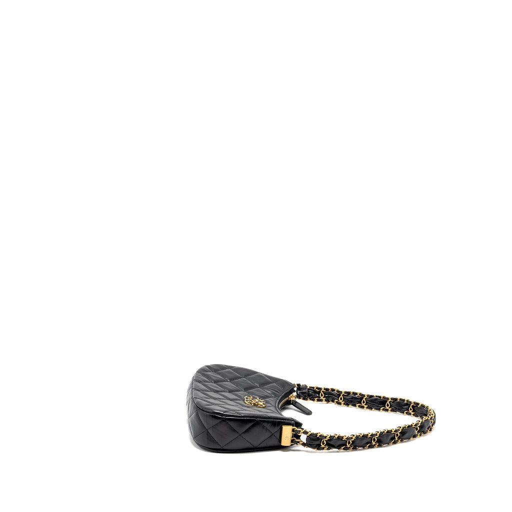 Chanel 23k Small Hobo Shoulder Bag Calfskin Black  (microchip)