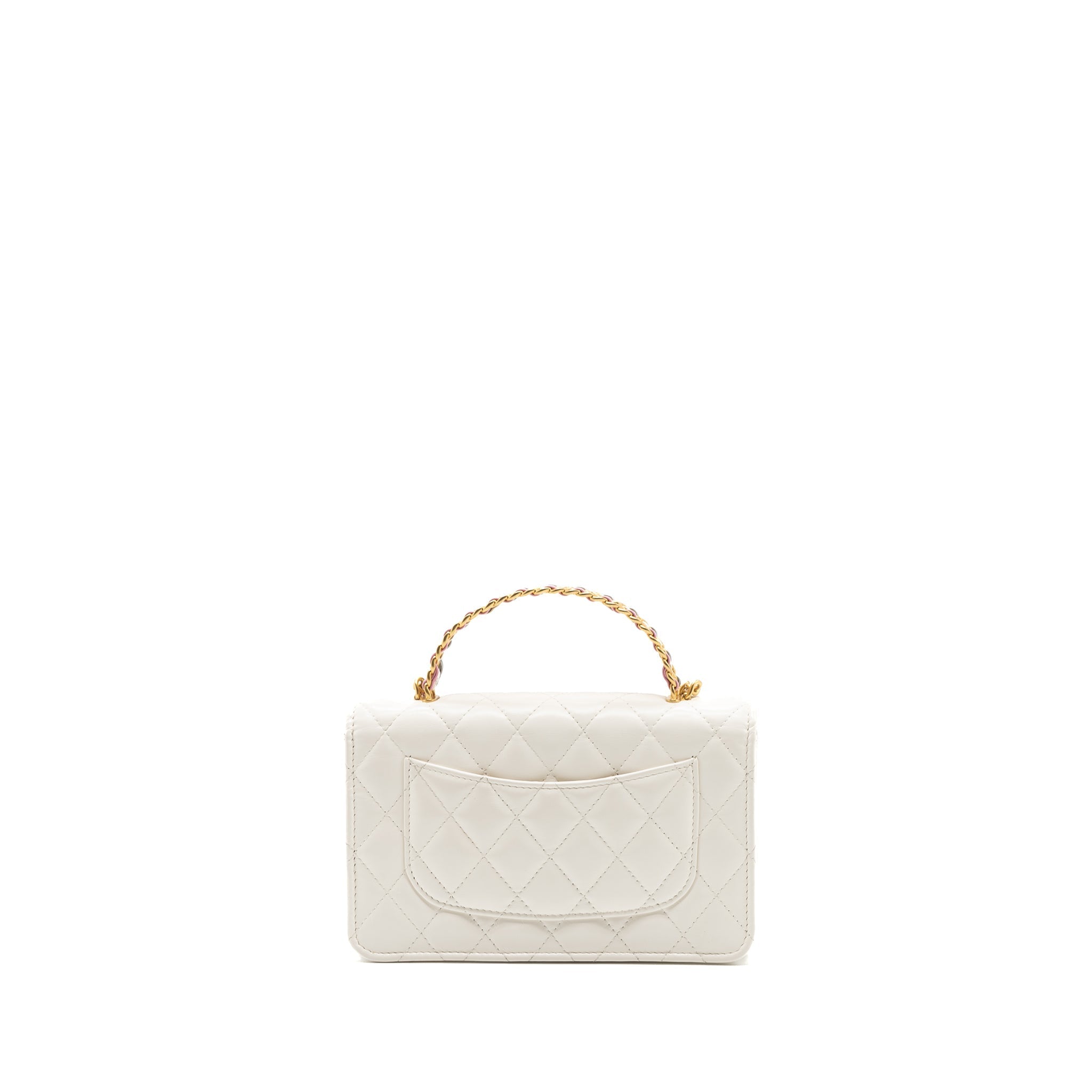 Chanel 23p Letter Top Handle Wallet On Chain Calfskin White (Microchip)