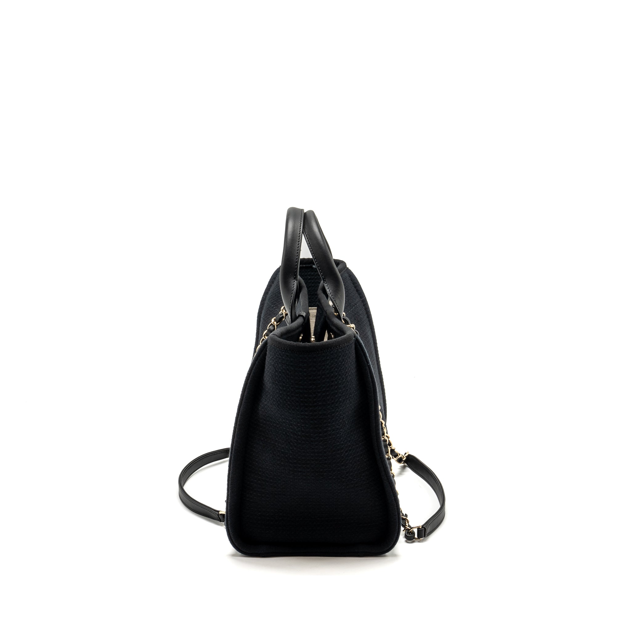 Chanel Small Deauville Shopping Tote Bag Calfskin/Fabric Black L (microchip)
