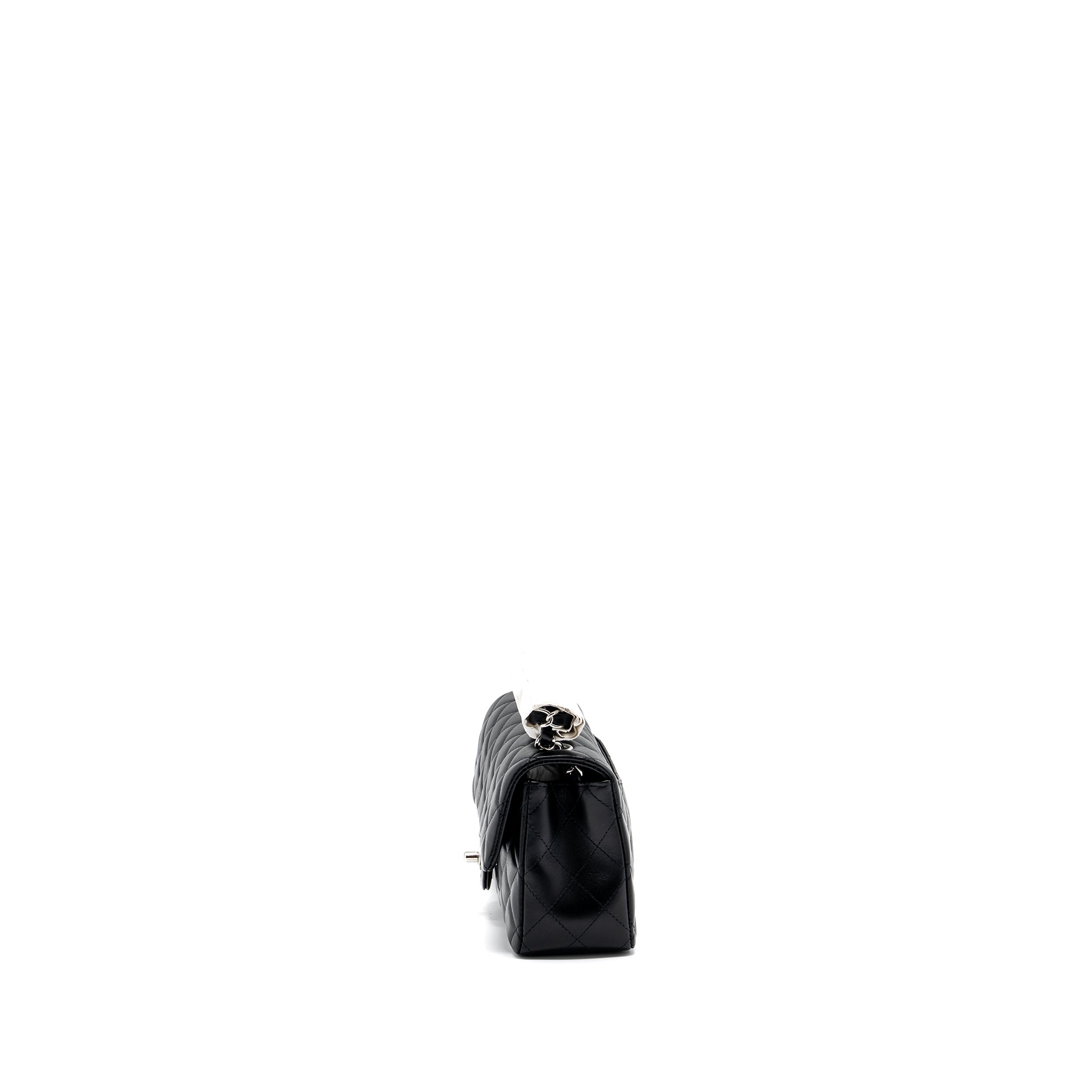 Chanel mini rectangular flap bag lambskin black   (microchip)