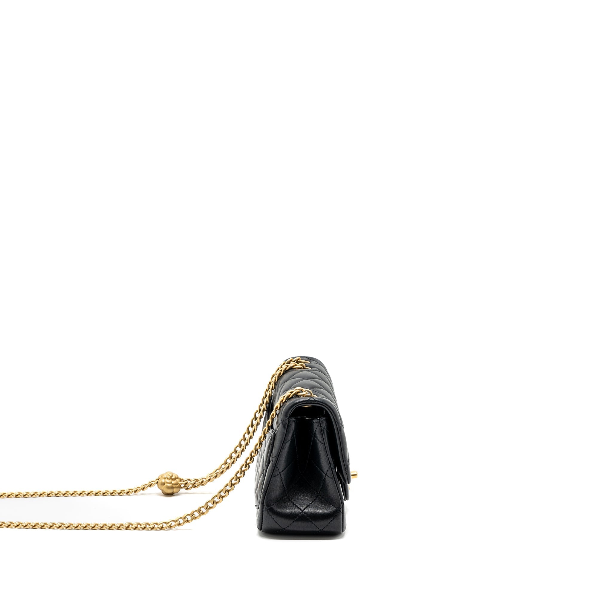 Chanel Camellia adjustable chain mini square flap bag lambskin black  (microchip)