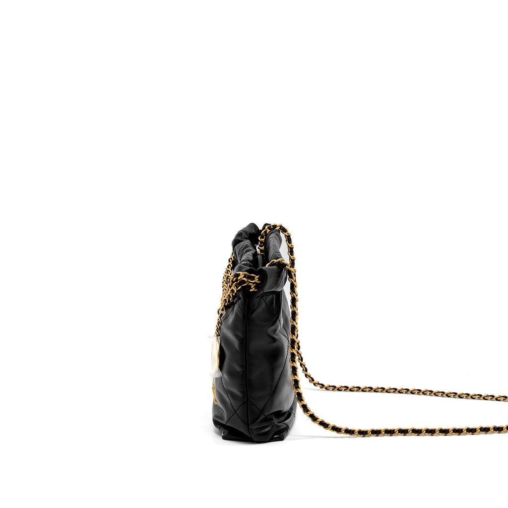 Chanel 23S Mini 22 Bag Shiny Calfskin Black Brushed  (Microchip)