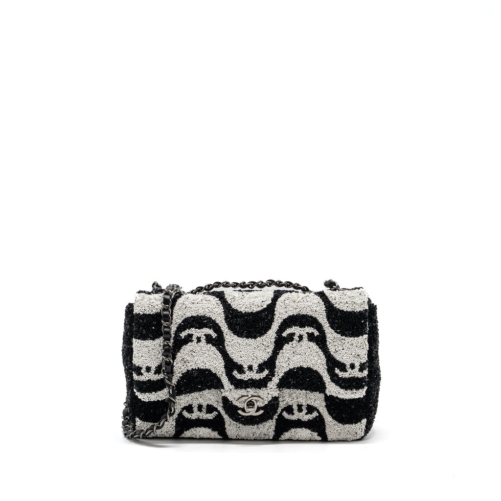 Chanel 21P Limited Edition Flap Bag Sequins/ Satin Black/ White