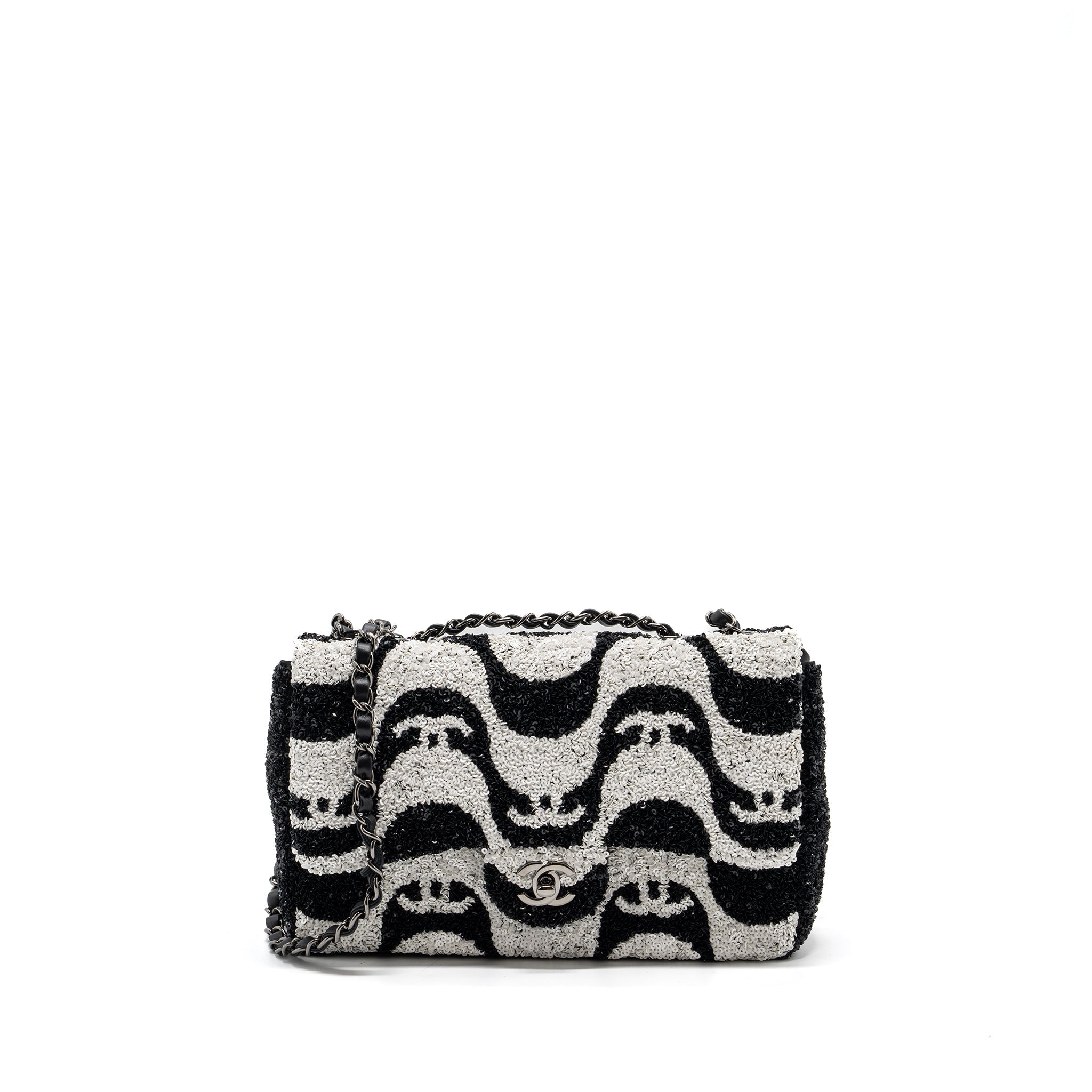 Chanel 21P Limited Edition Flap Bag Sequins/ Satin Black/ White