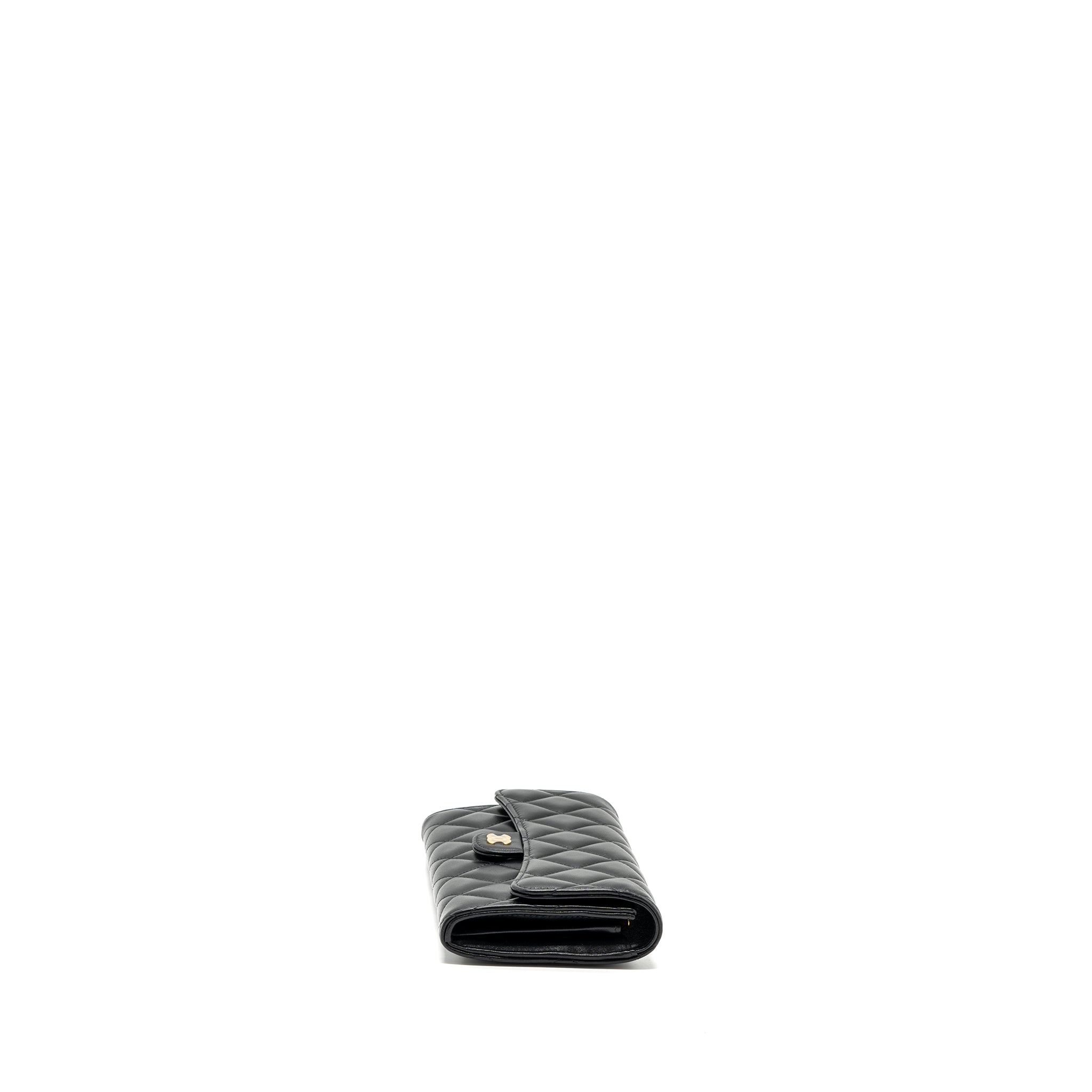 Chanel classic long flap wallet lambskin black  (microchip)