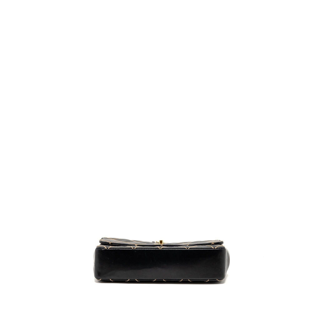 Chanel Vintage quilted flap bag lambskin black with white stitching