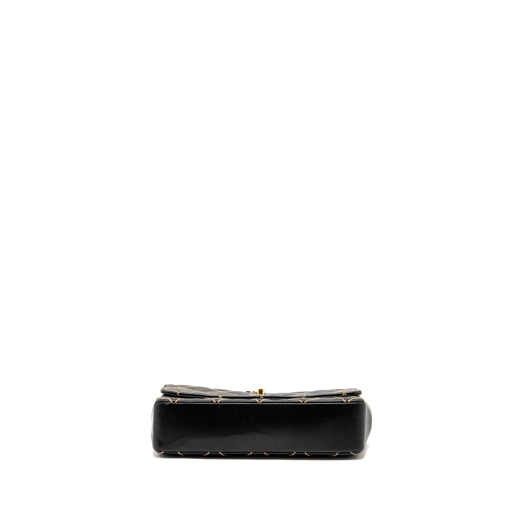 Chanel Vintage quilted flap bag lambskin black with white stitching