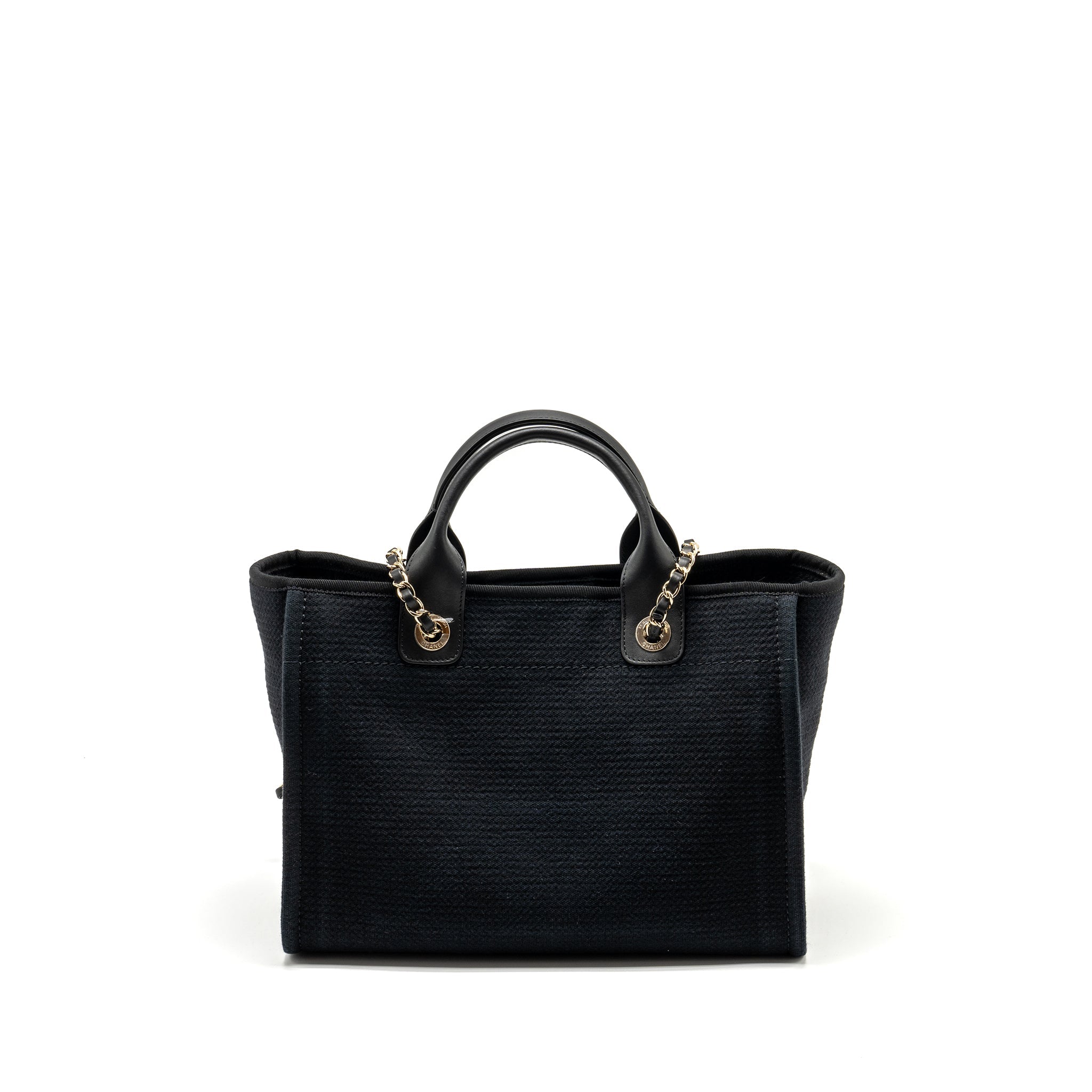 Chanel Small Deauville Shopping Tote Bag Calfskin/Fabric Black L (microchip)