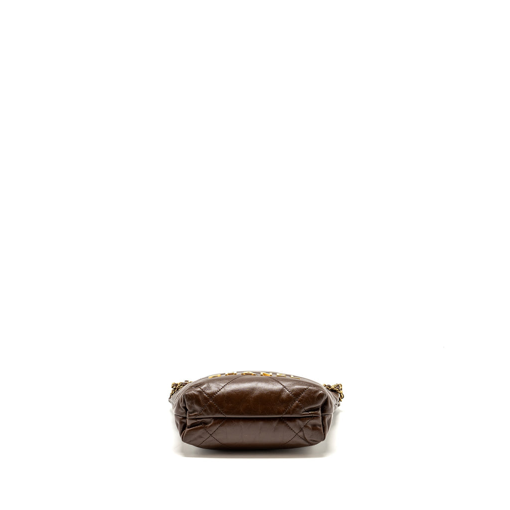 Chanel Mini 22 Bag Shiny Calfskin Chocolate  (microchip)