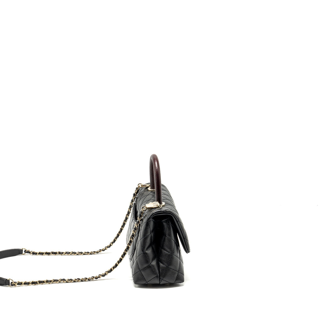 Chanel Small Coco Handle with Lizard Embossed Handle Caviar Black L