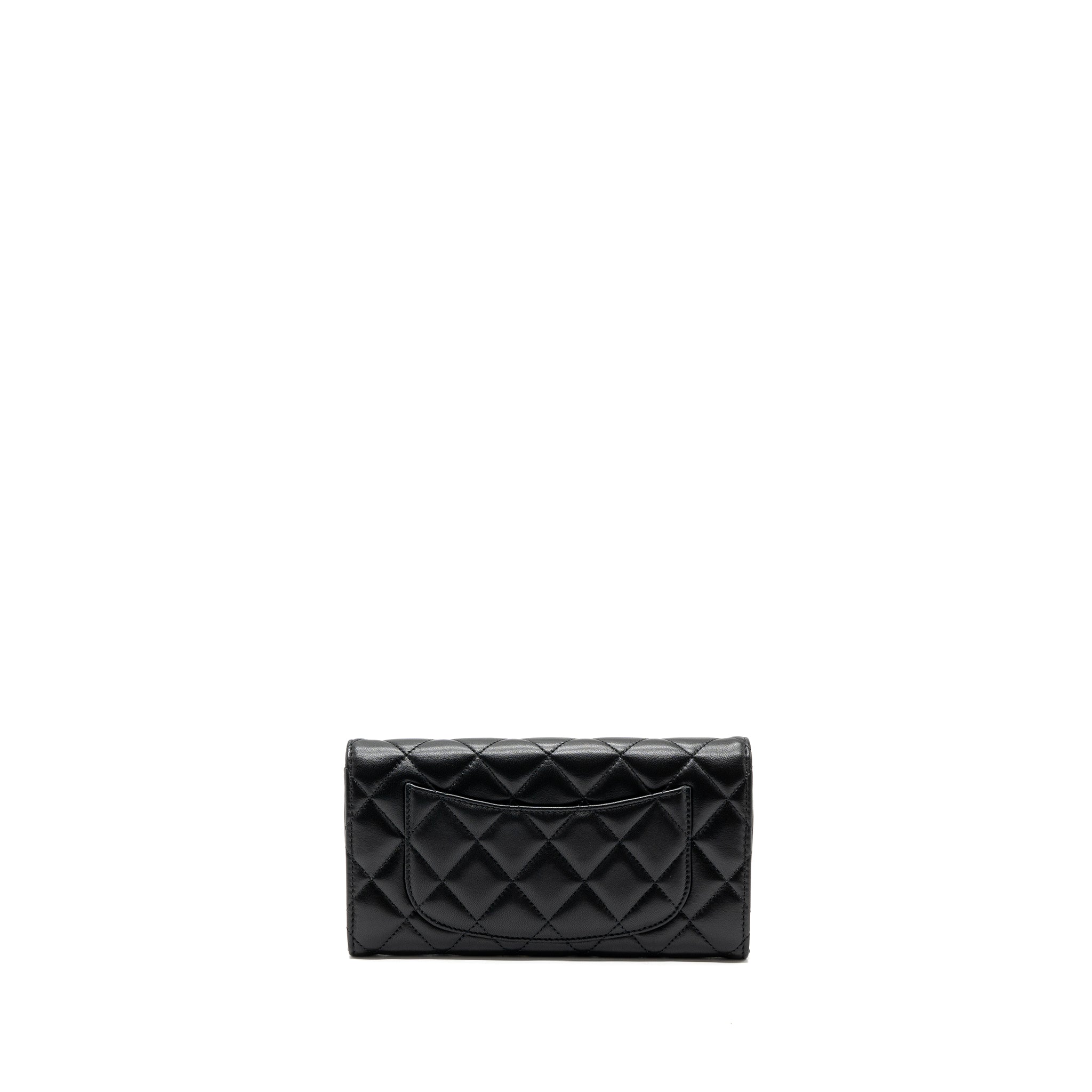 Chanel classic long flap wallet lambskin black  (microchip)