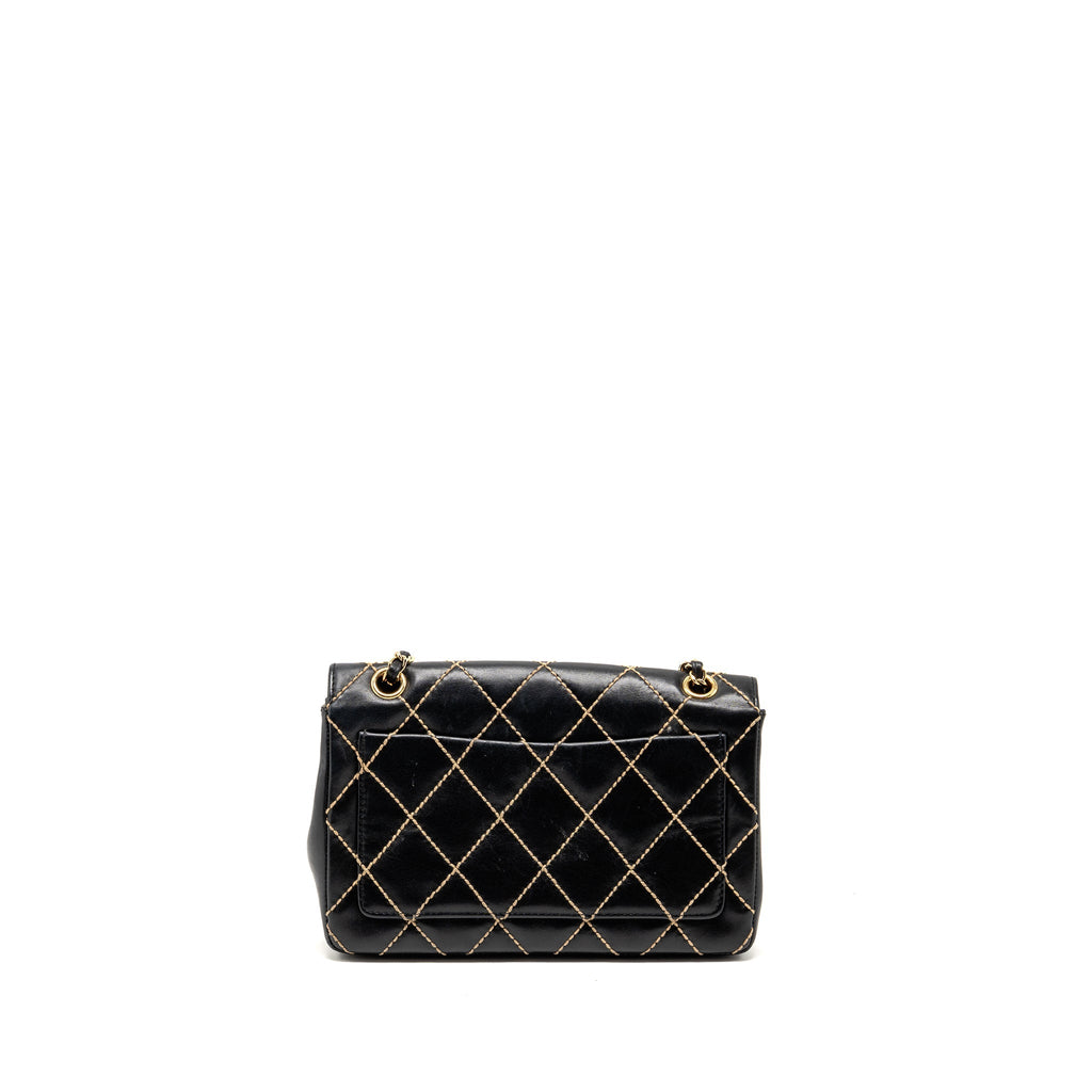 Chanel Vintage quilted flap bag lambskin black with white stitching