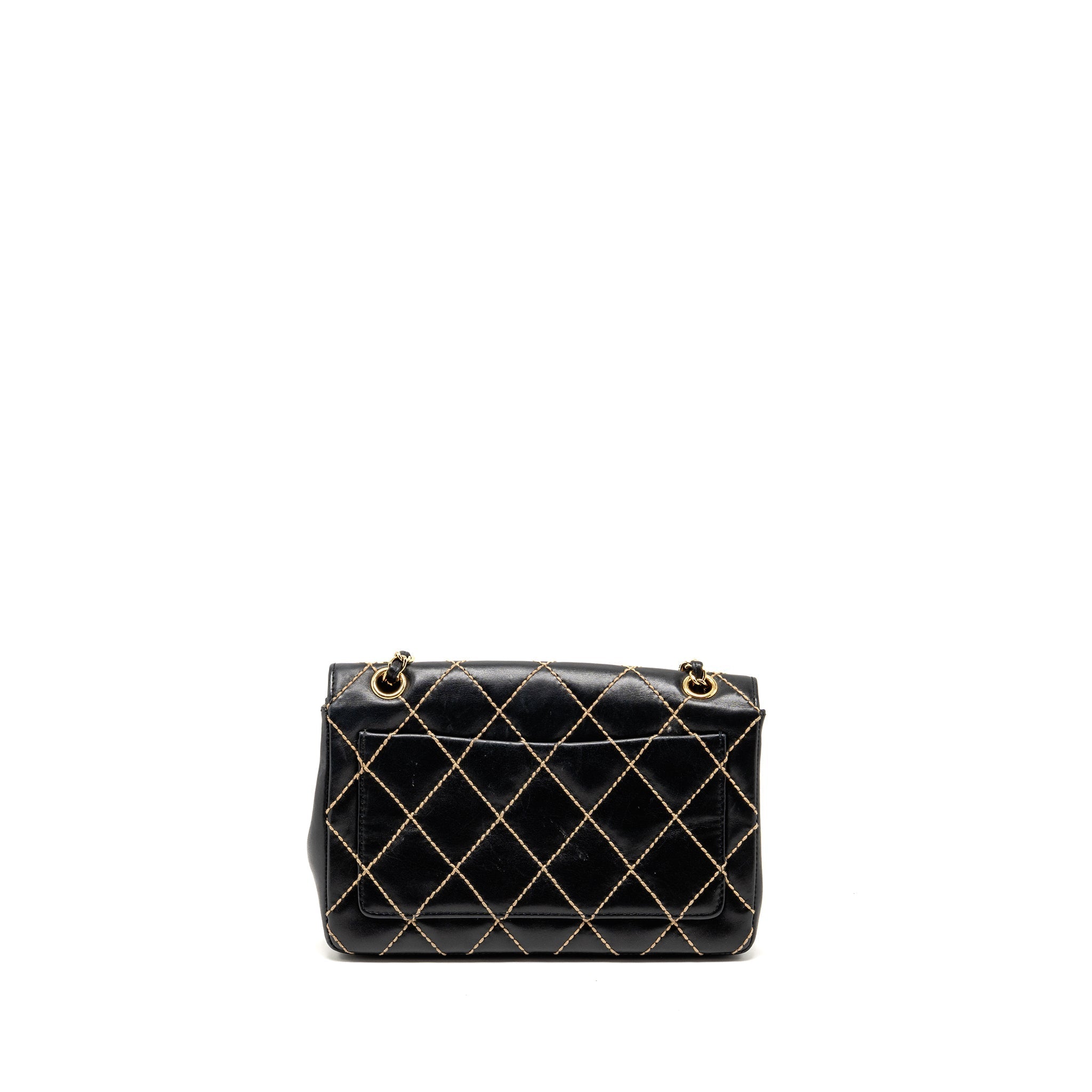 Chanel Vintage quilted flap bag lambskin black with white stitching