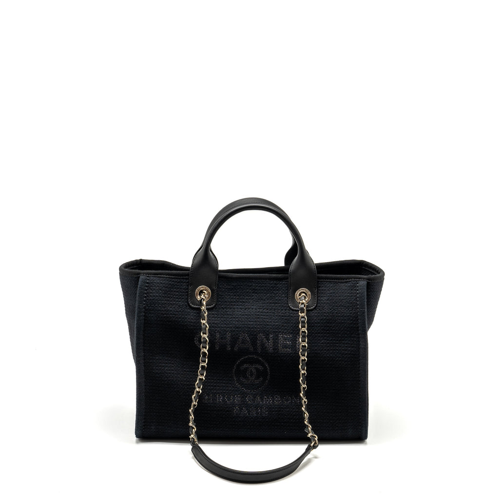 Chanel Small Deauville Shopping Tote Bag Calfskin/Fabric Black L (microchip)