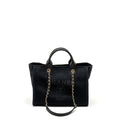 Chanel Small Deauville Shopping Tote Bag Calfskin/Fabric Black L (microchip)