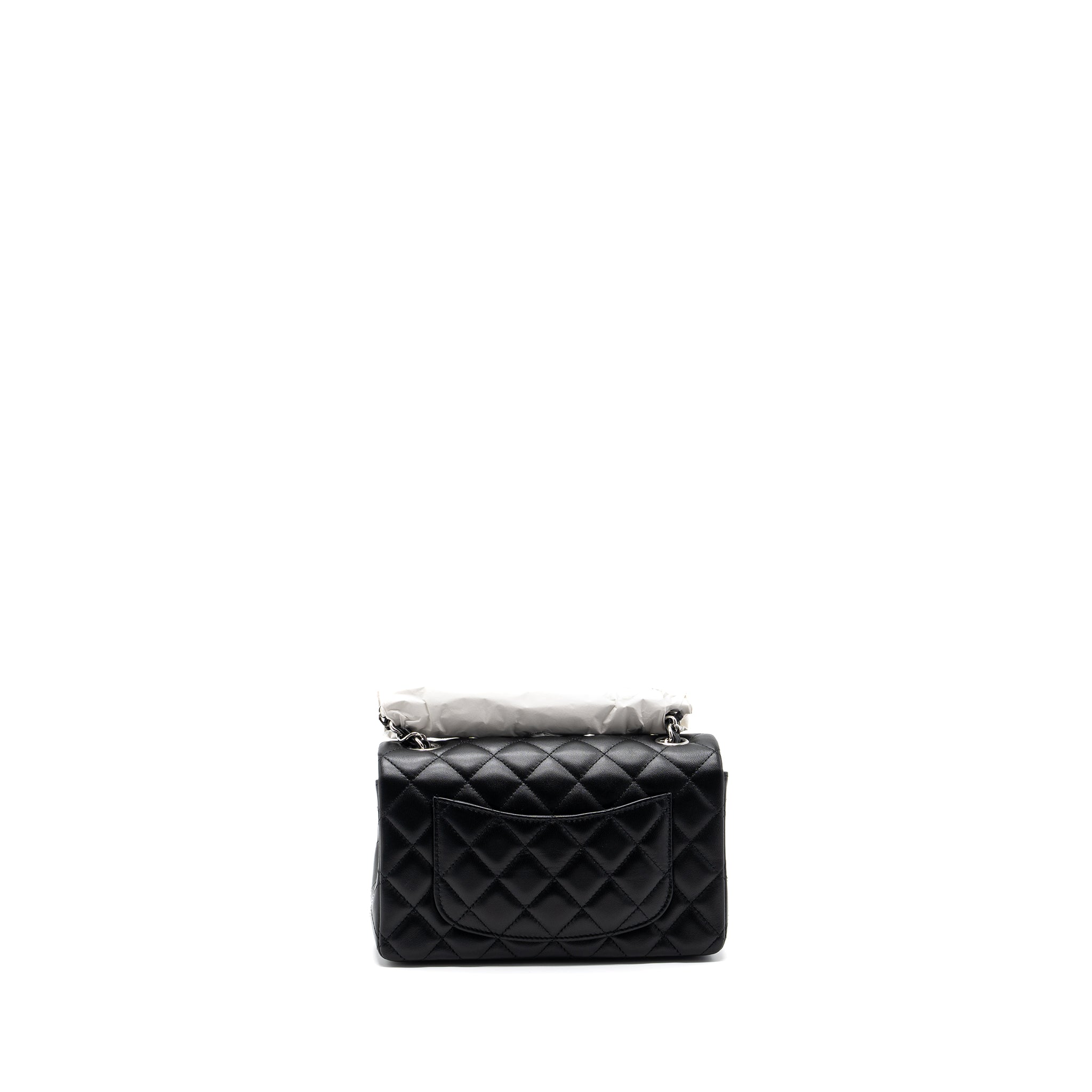 Chanel mini rectangular flap bag lambskin black   (microchip)