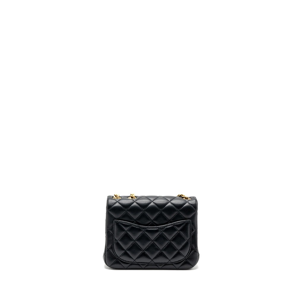 Chanel Camellia adjustable chain mini square flap bag lambskin black  (microchip)