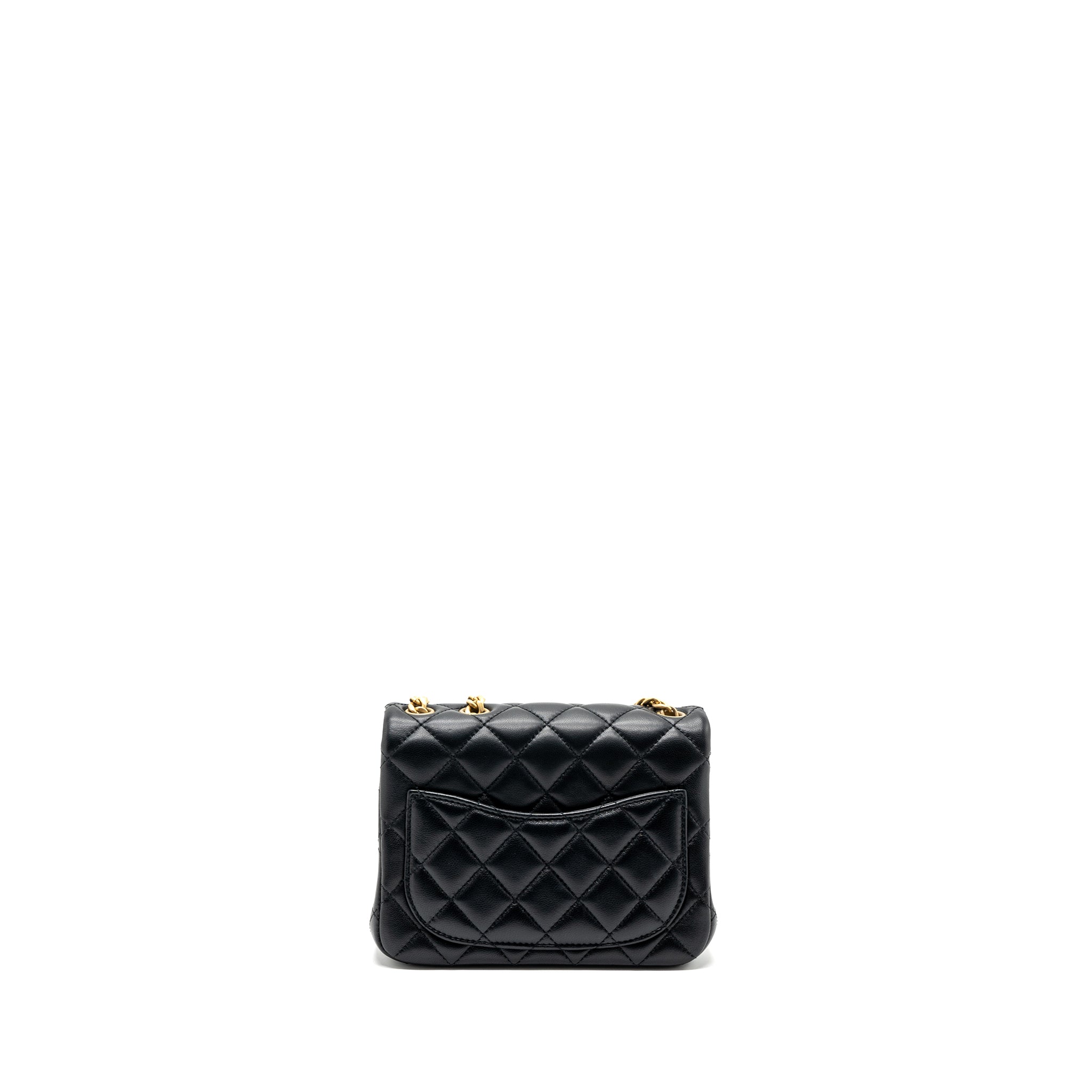 Chanel Camellia adjustable chain mini square flap bag lambskin black  (microchip)