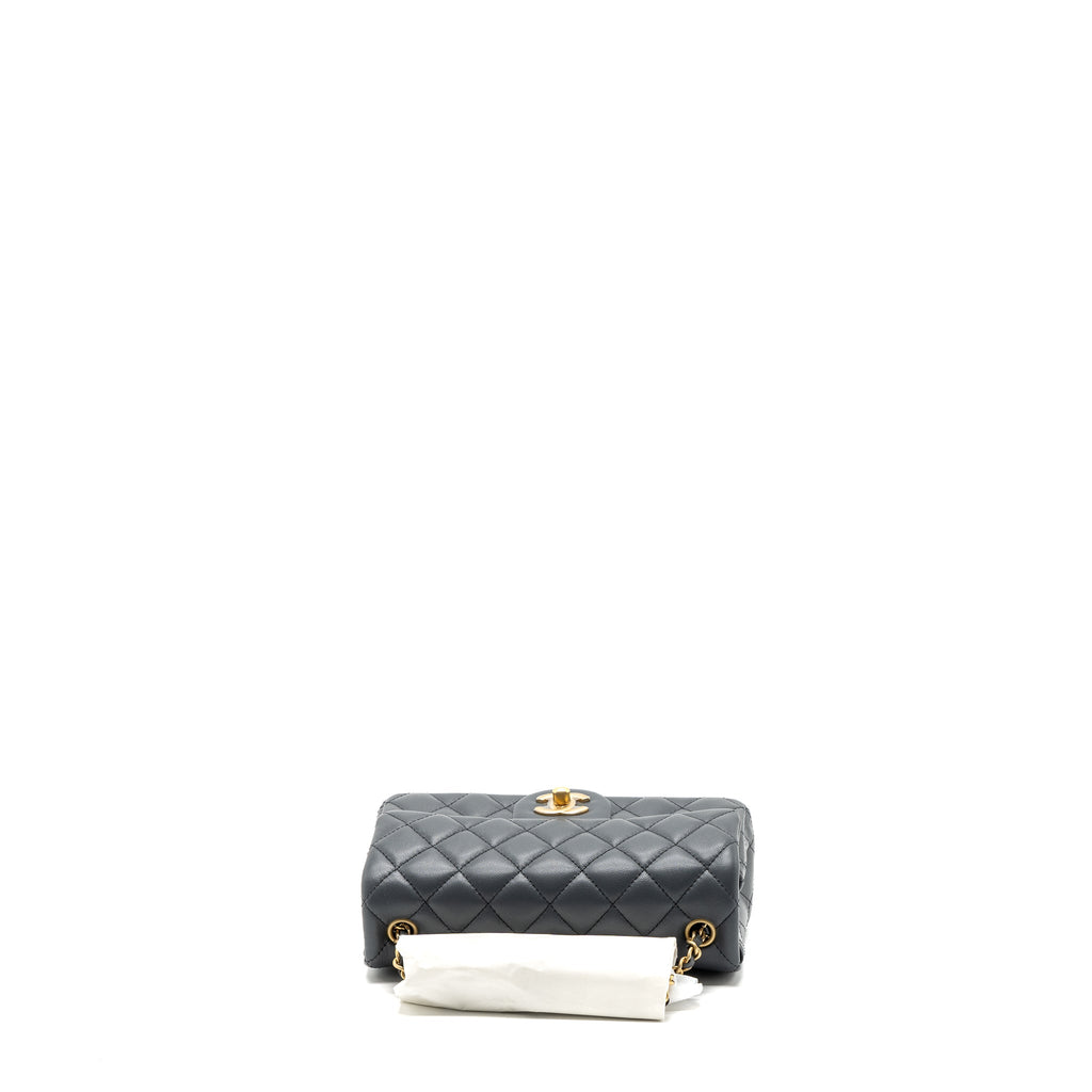 Chanel 23K pearl crush mini rectangular flap bag lambskin dark grey