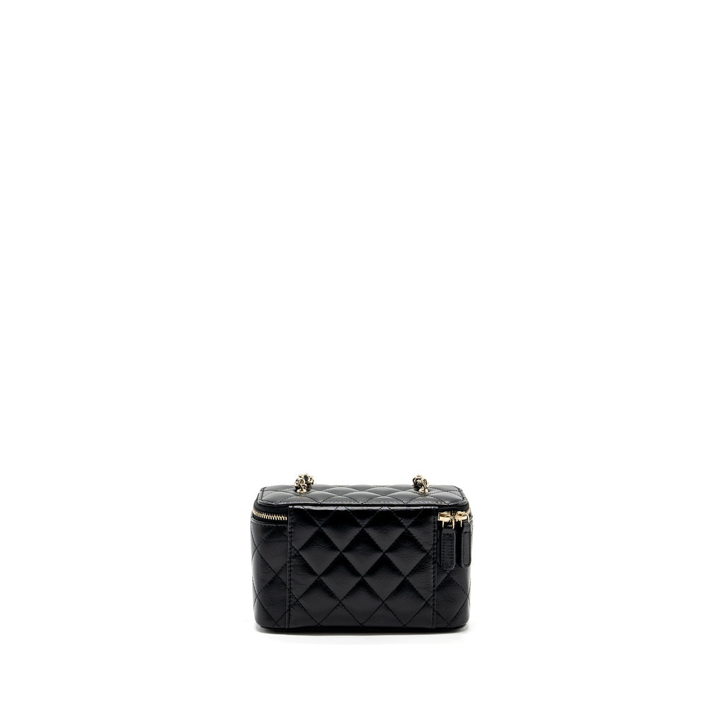 Chanel long vanity case with charms chain Calfskin Black L (microchip)