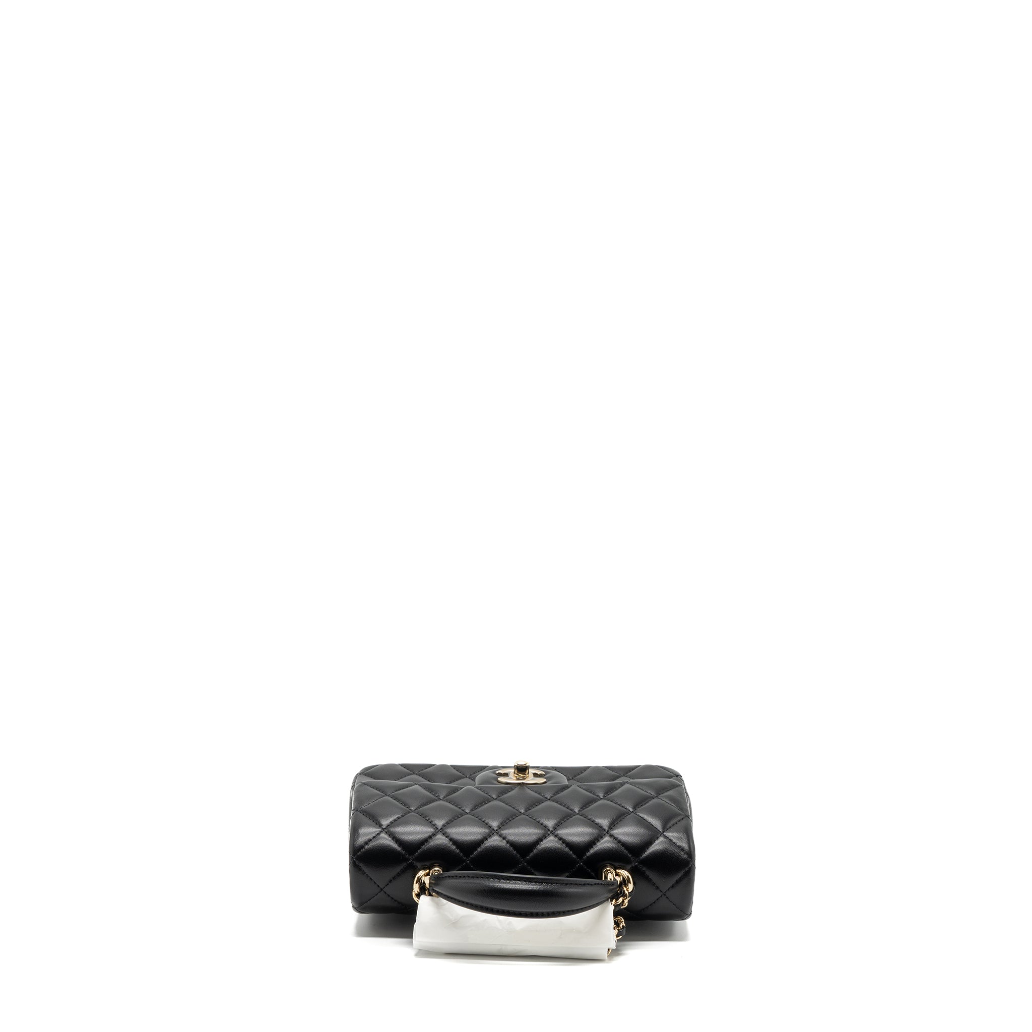Chanel top handle mini rectangular flap bag lambskin black L (microchip)