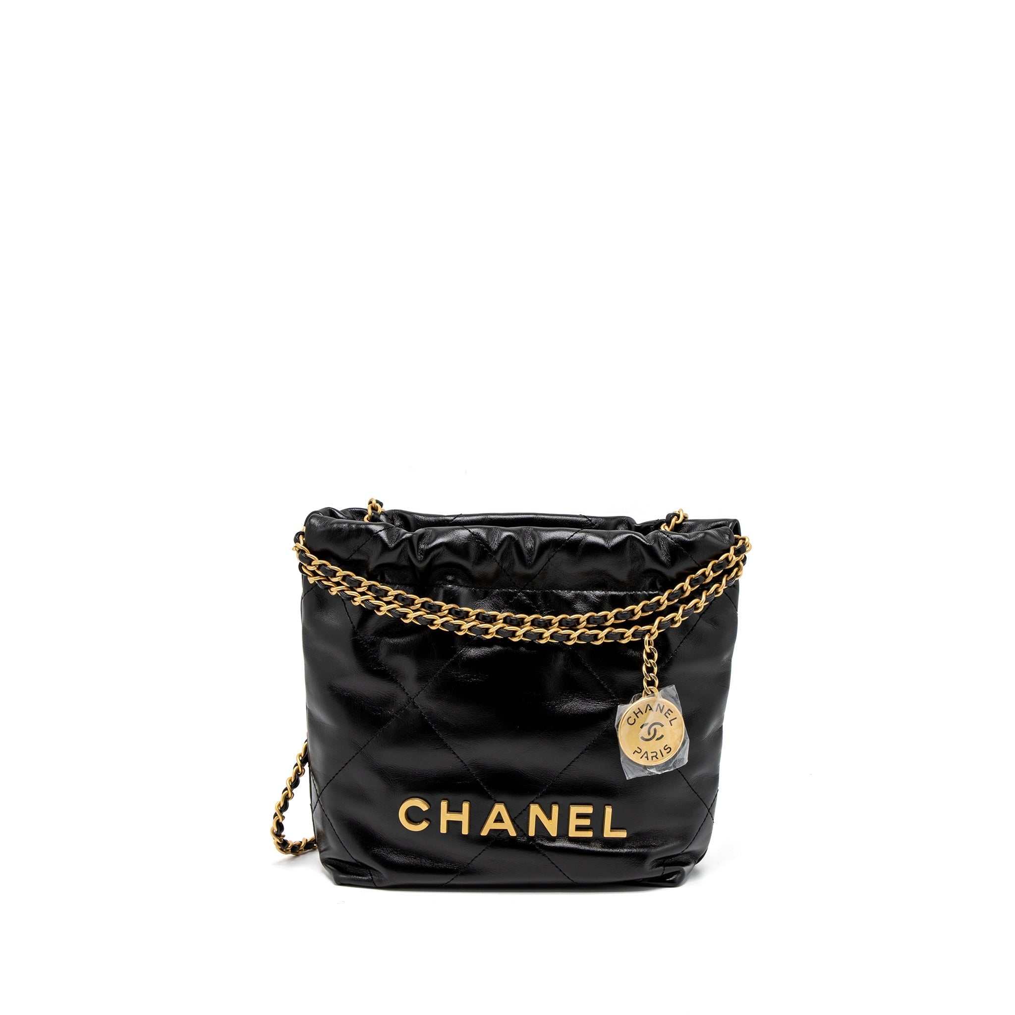 Chanel 23S Mini 22 Bag Shiny Calfskin Black Brushed  (Microchip)