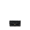 Chanel classic long flap wallet lambskin black  (microchip)