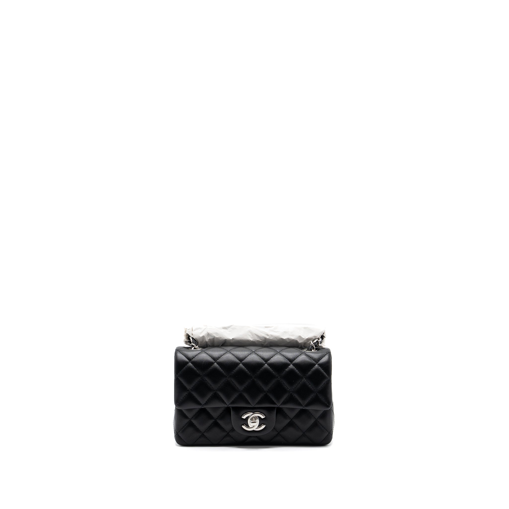 Chanel mini rectangular flap bag lambskin black   (microchip)
