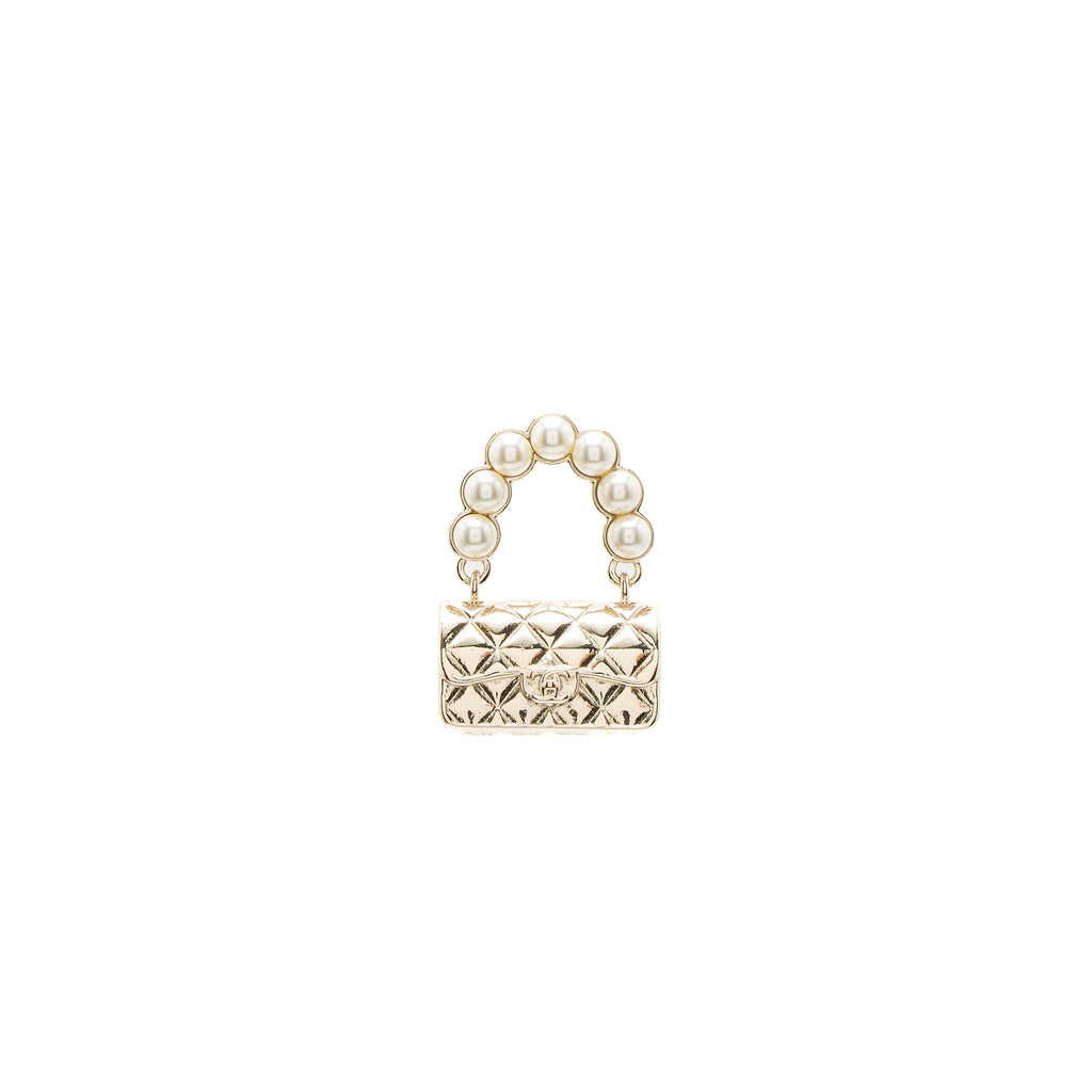 Chanel Bag Brooch Pearl Light Gold Tone