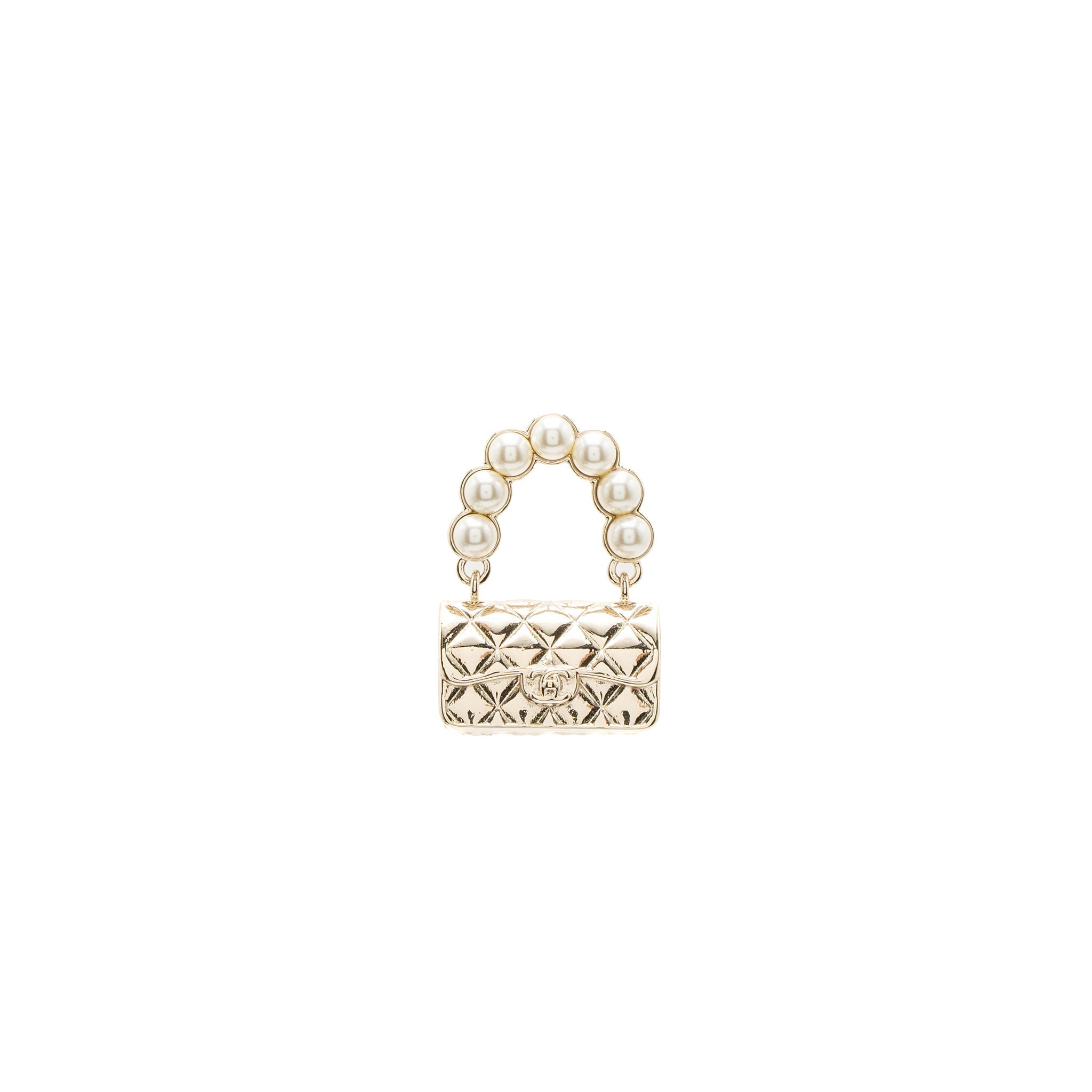 Chanel Bag Brooch Pearl Light Gold Tone
