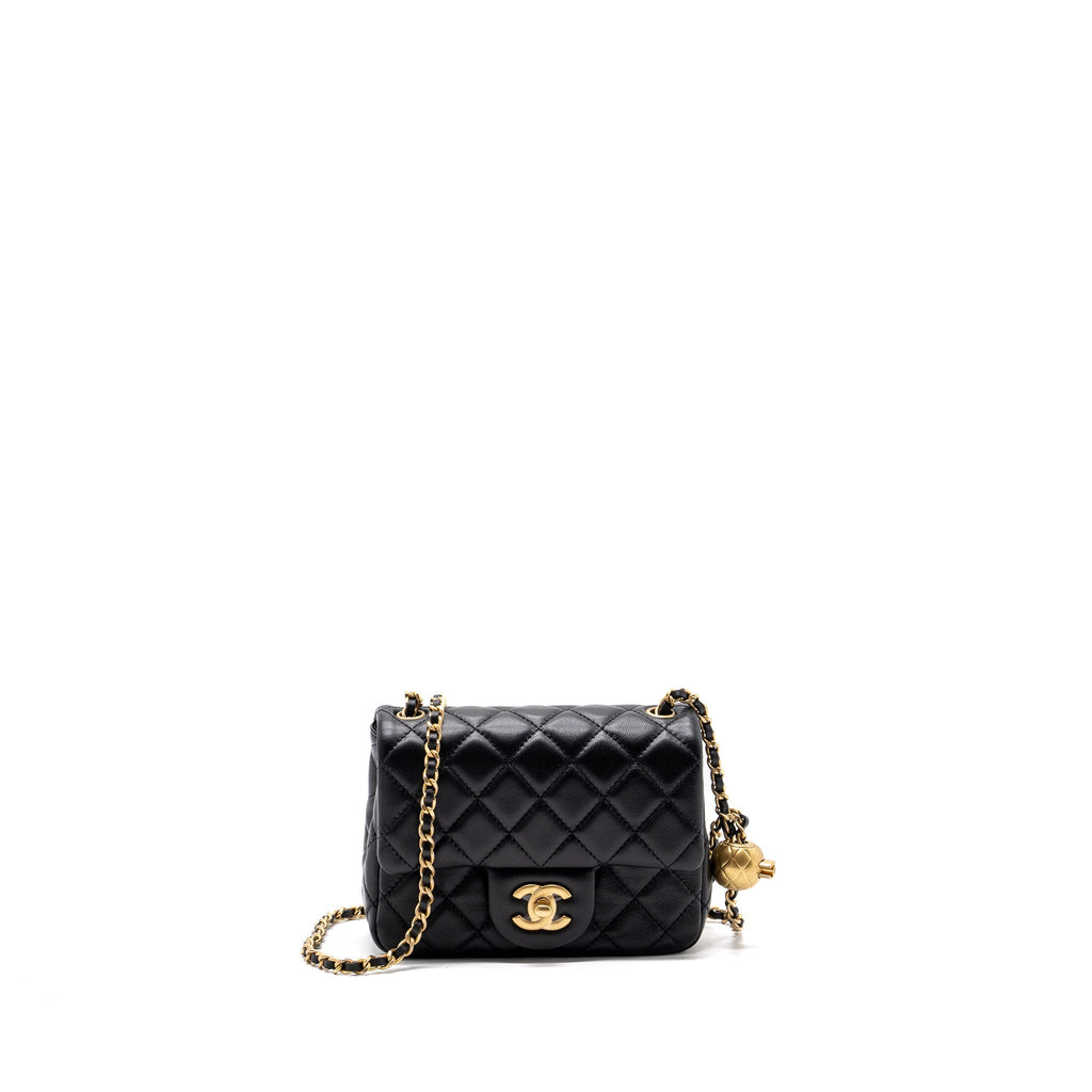 Chanel Pearl Crush Mini Square Flap Bag Lambskin Black (Microchip)