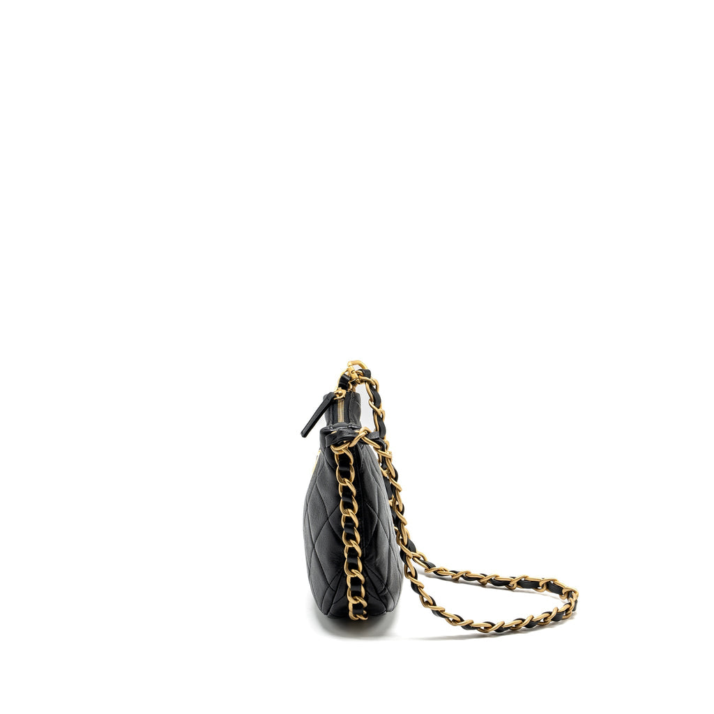 Chanel 23K hobo bag with adjustable chain lambkin black  (microchip)