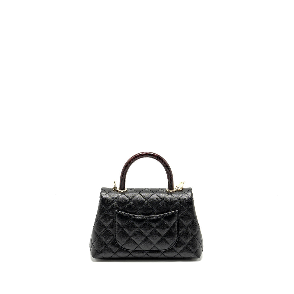 Chanel Small Coco Handle with Lizard Embossed Handle Caviar Black L