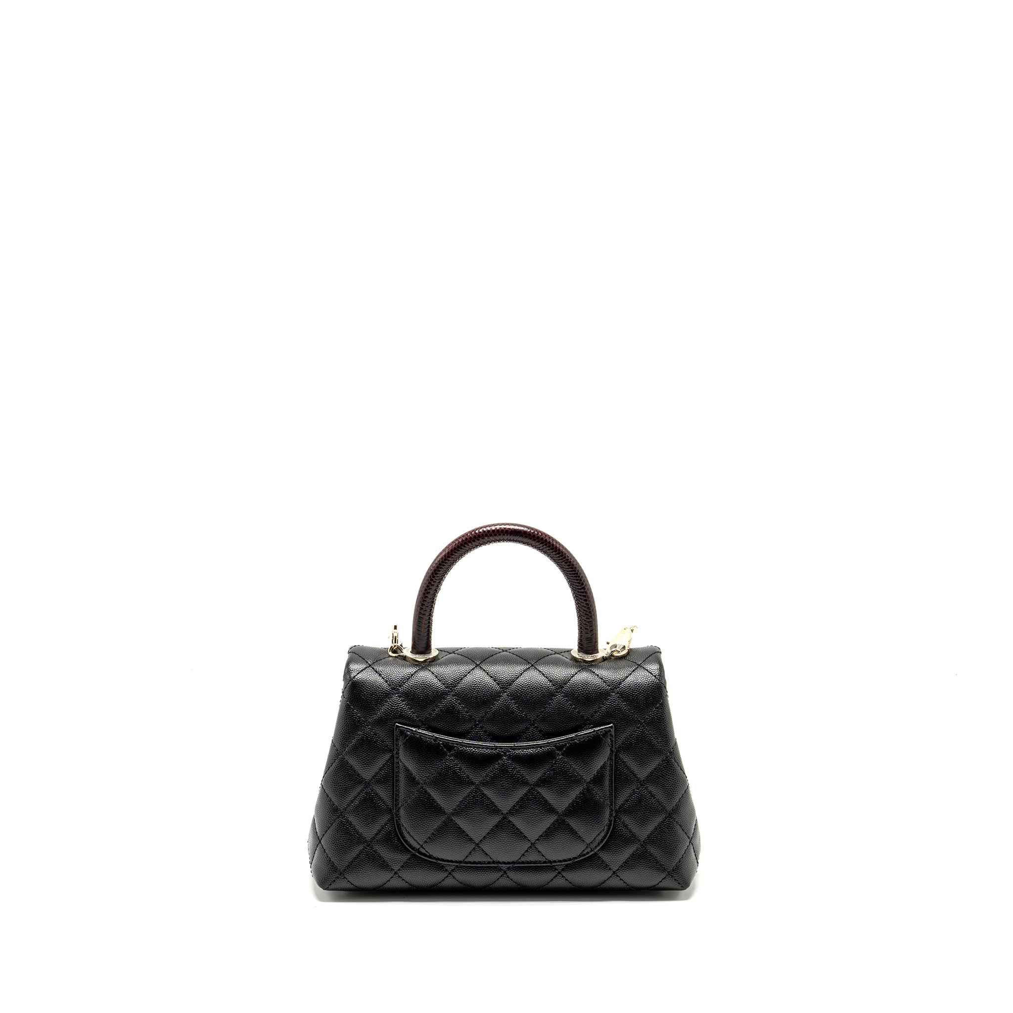 Chanel Small Coco Handle with Lizard Embossed Handle Caviar Black L