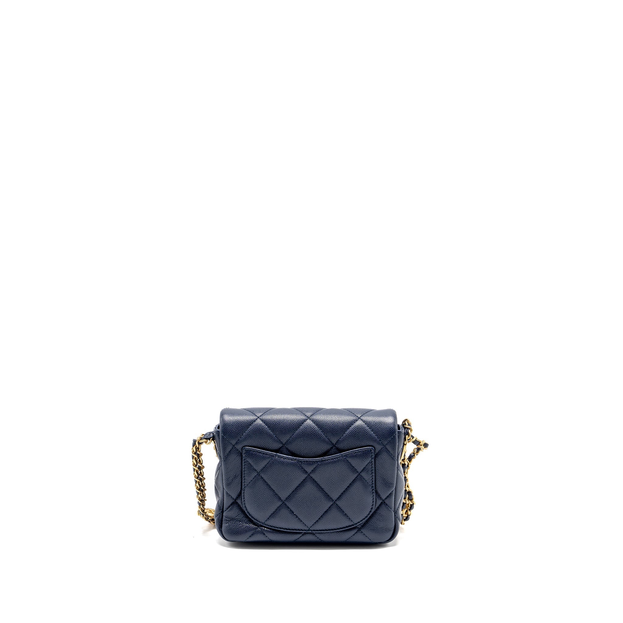 Chanel 22A Button On Chain Mini Square Flap Bag Caviar Navy  (Microchip)