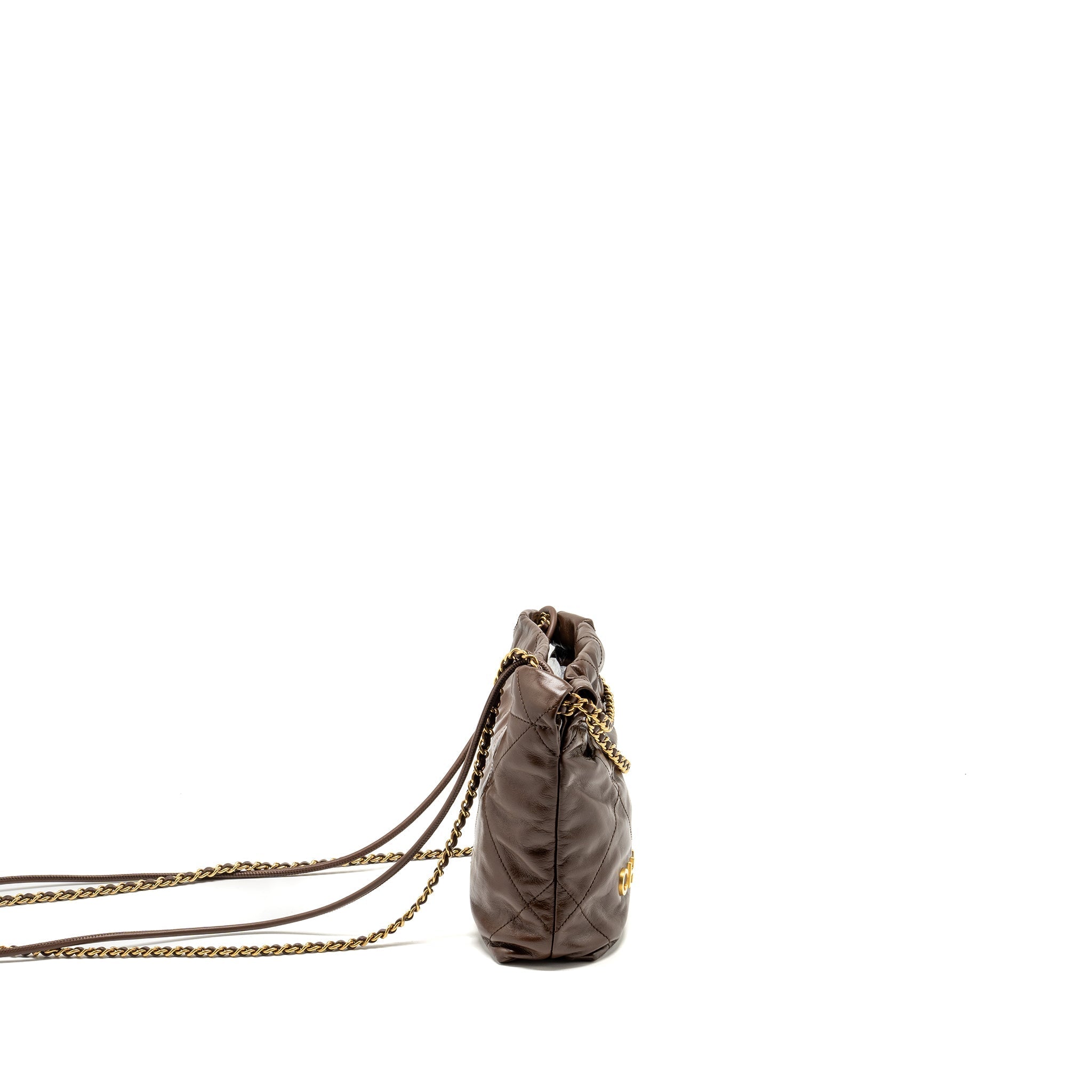 Chanel Mini 22 Bag Shiny Calfskin Chocolate  (microchip)