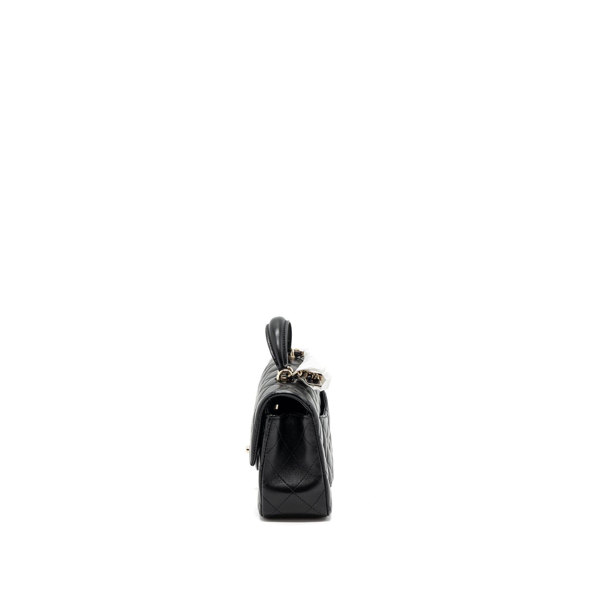 Chanel top handle mini rectangular flap bag lambskin black L (microchip)