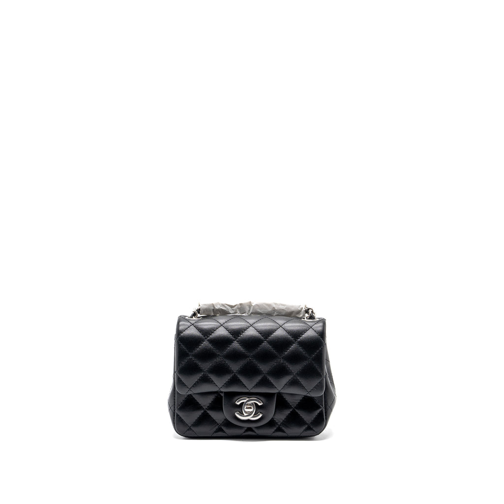 Chanel mini square flap bag lambskin black  (microchip)