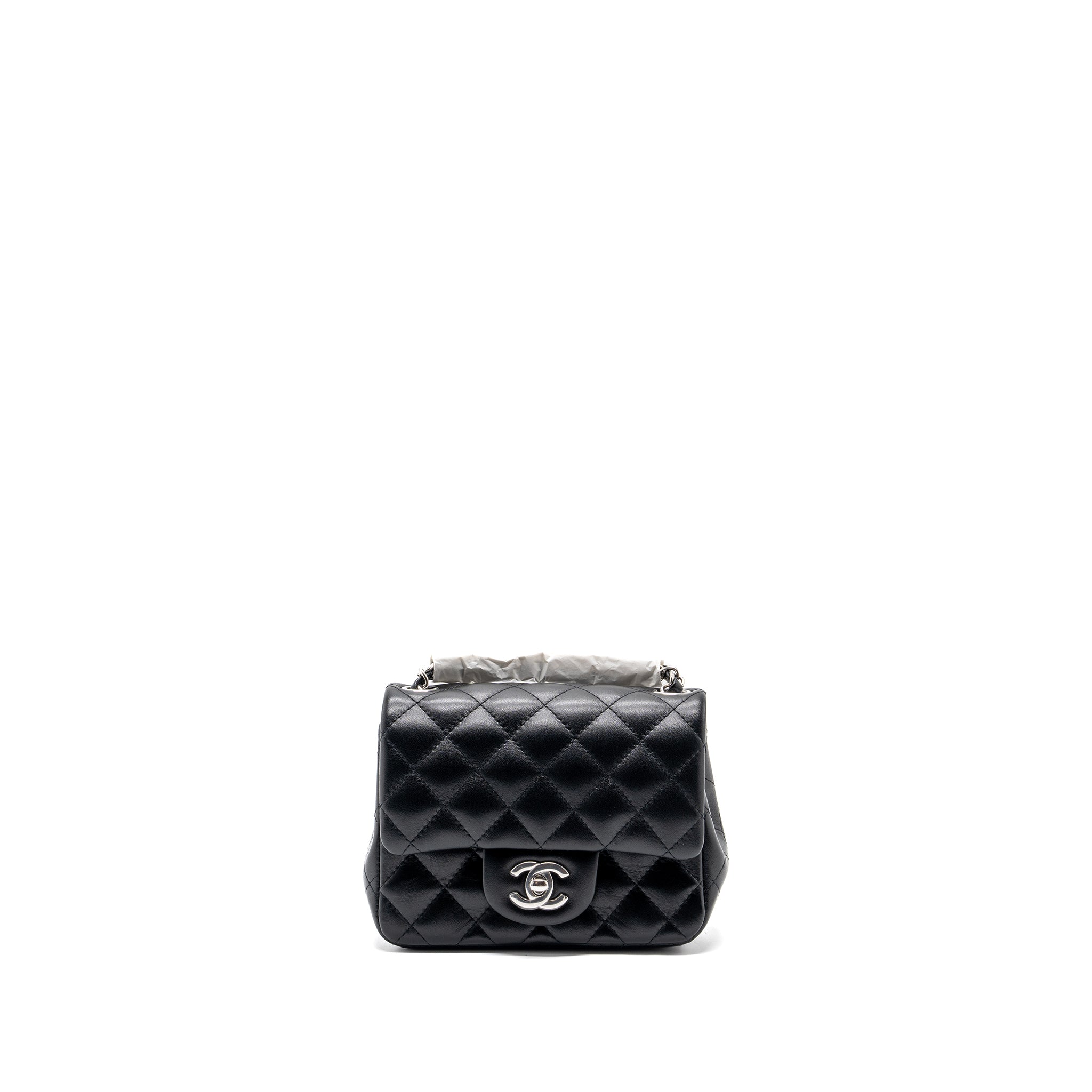 Chanel mini square flap bag lambskin black  (microchip)