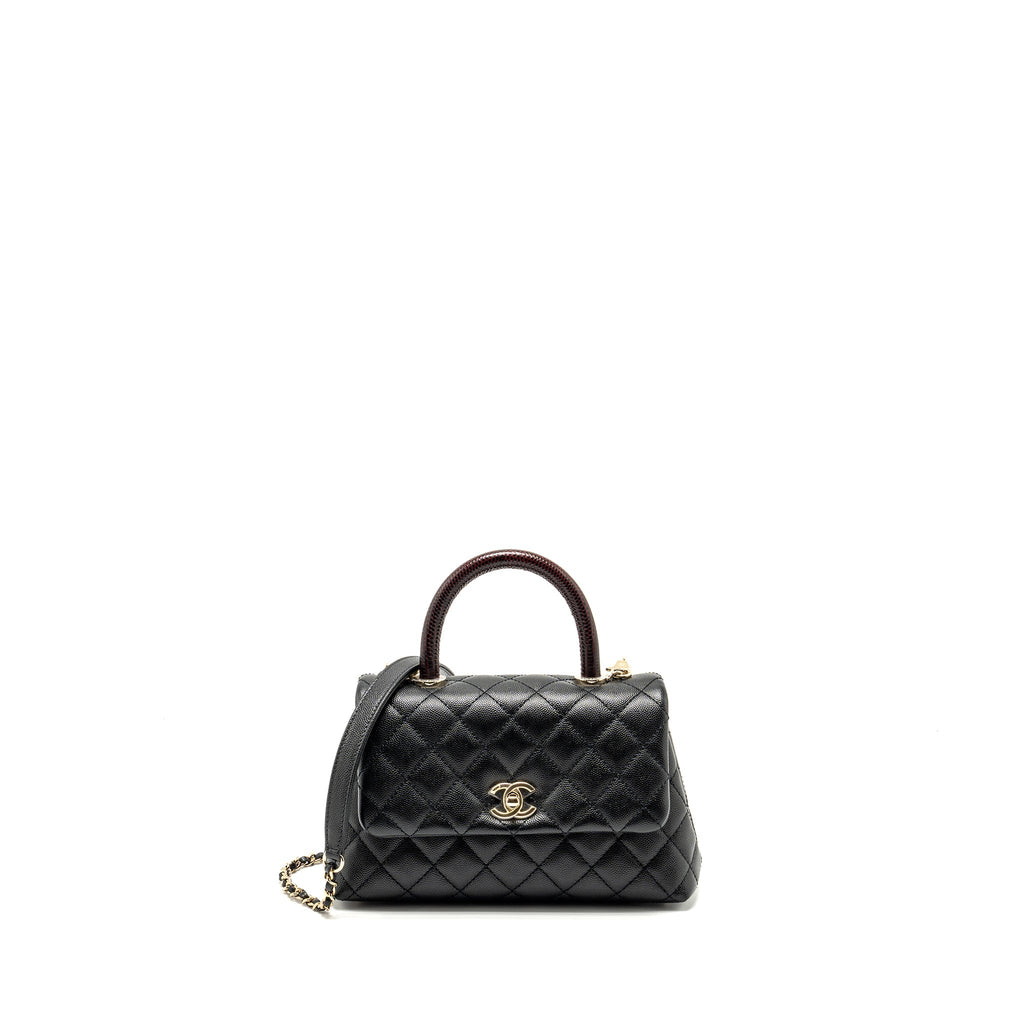 Chanel Small Coco Handle with Lizard Embossed Handle Caviar Black L