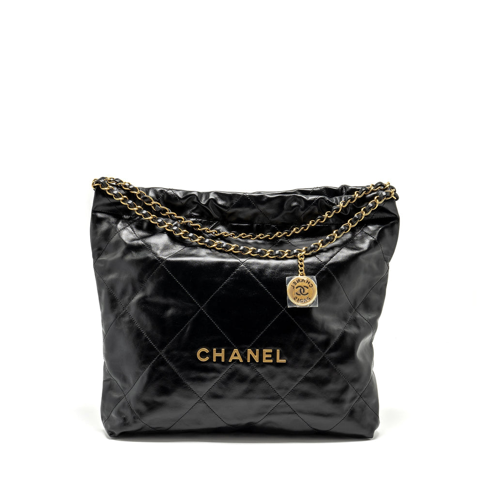 Chanel Medium 22 Bag Shiny Calfskin Black  (microchip)