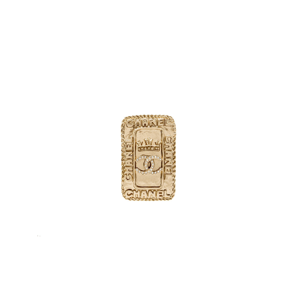Chanel CC Logo And Crown Brooch Crystal L
