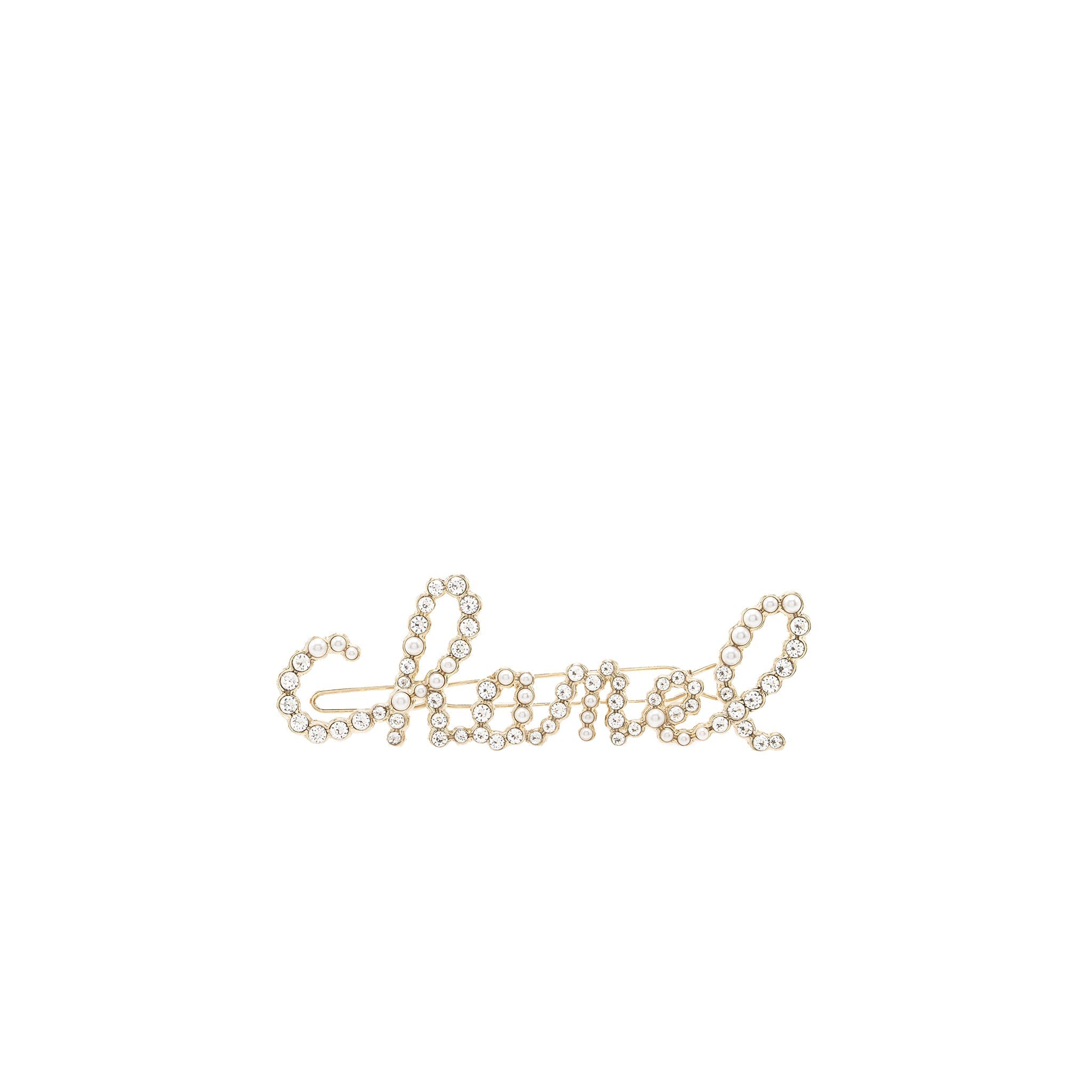Chanel Letter crystal and pearl hair clip light gold tone