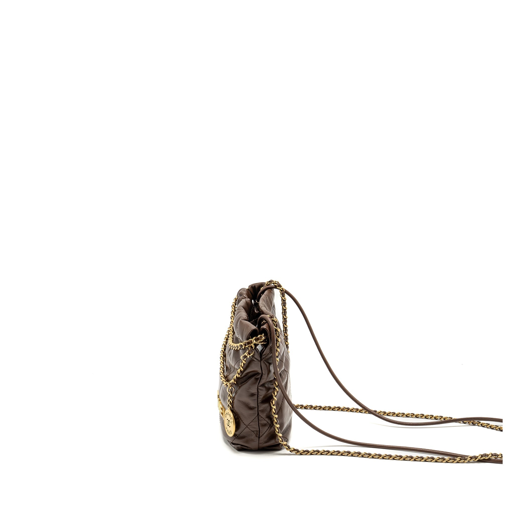 Chanel Mini 22 Bag Shiny Calfskin Chocolate  (microchip)