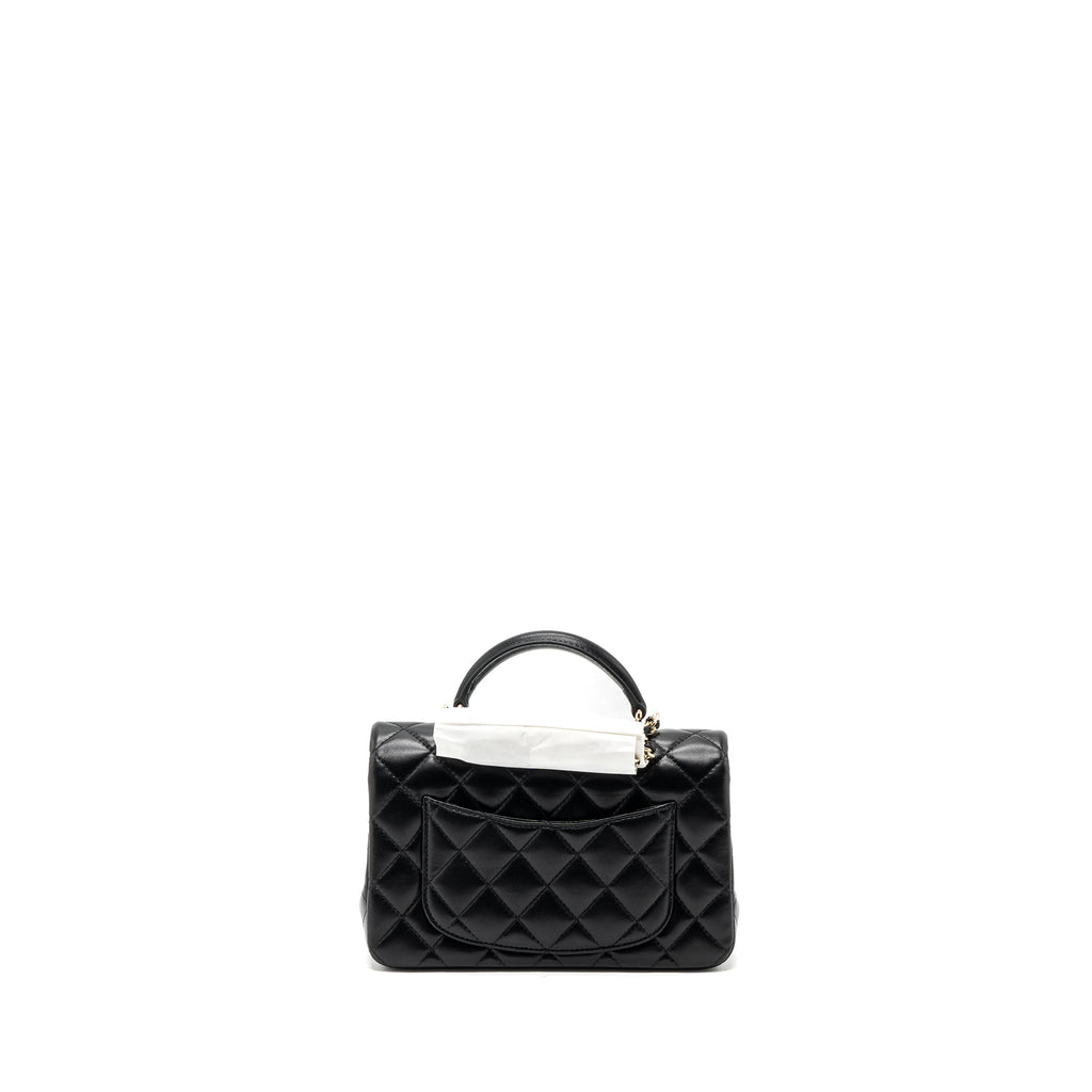 Chanel top handle mini rectangular flap bag lambskin black L (microchip)