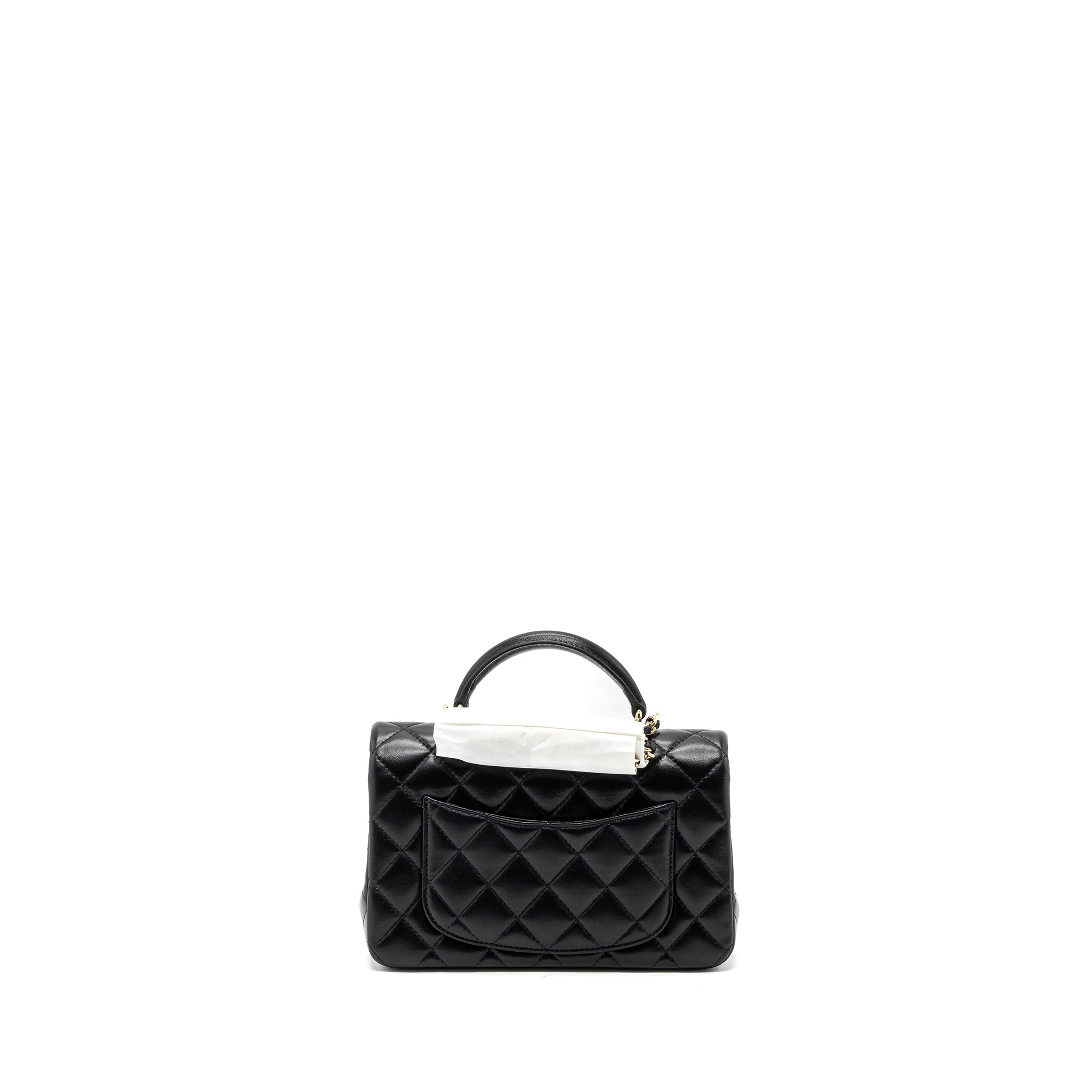 Chanel top handle mini rectangular flap bag lambskin black L (microchip)