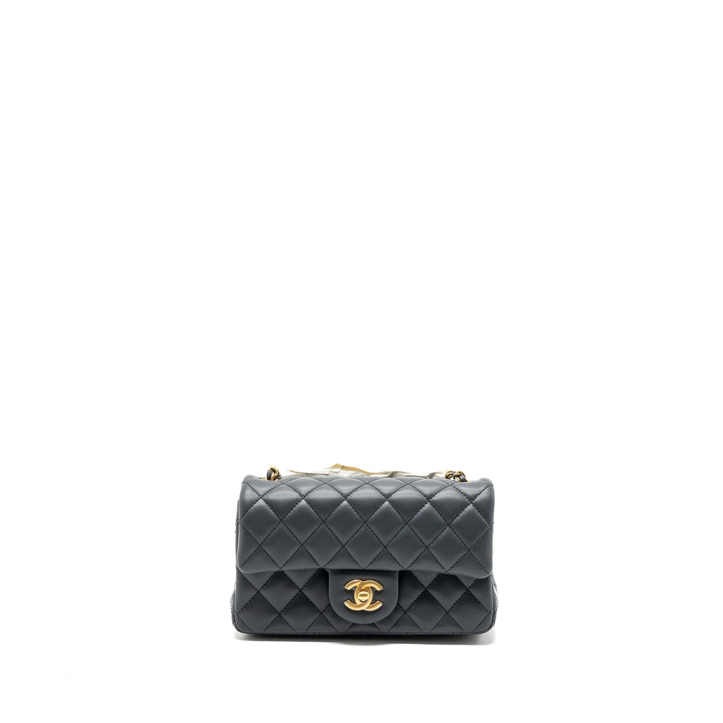 Chanel 23K pearl crush mini rectangular flap bag lambskin dark grey