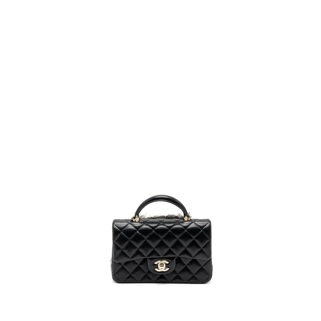 Chanel top handle mini rectangular flap bag lambskin black L (microchip)