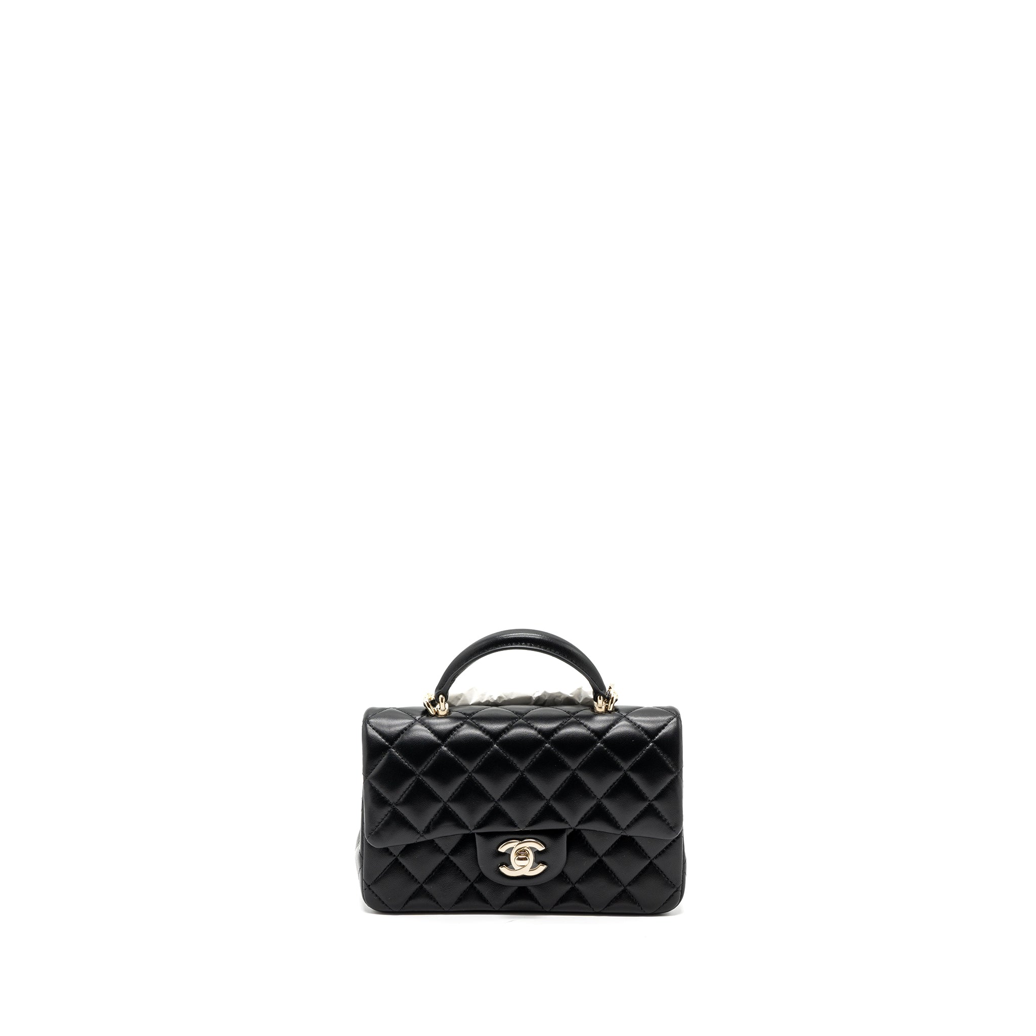 Chanel top handle mini rectangular flap bag lambskin black L (microchip)