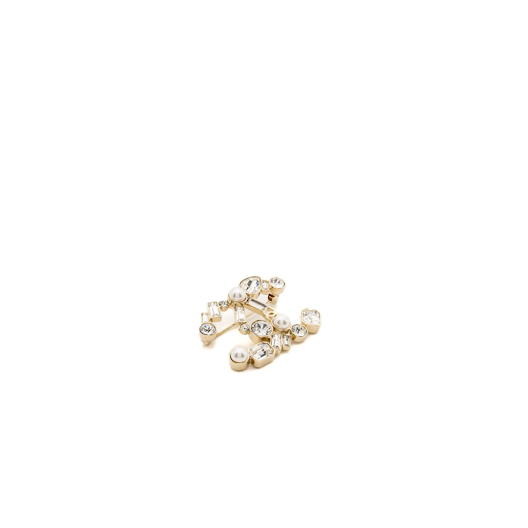 Chanel CC logo brooch Crystal/pearl L